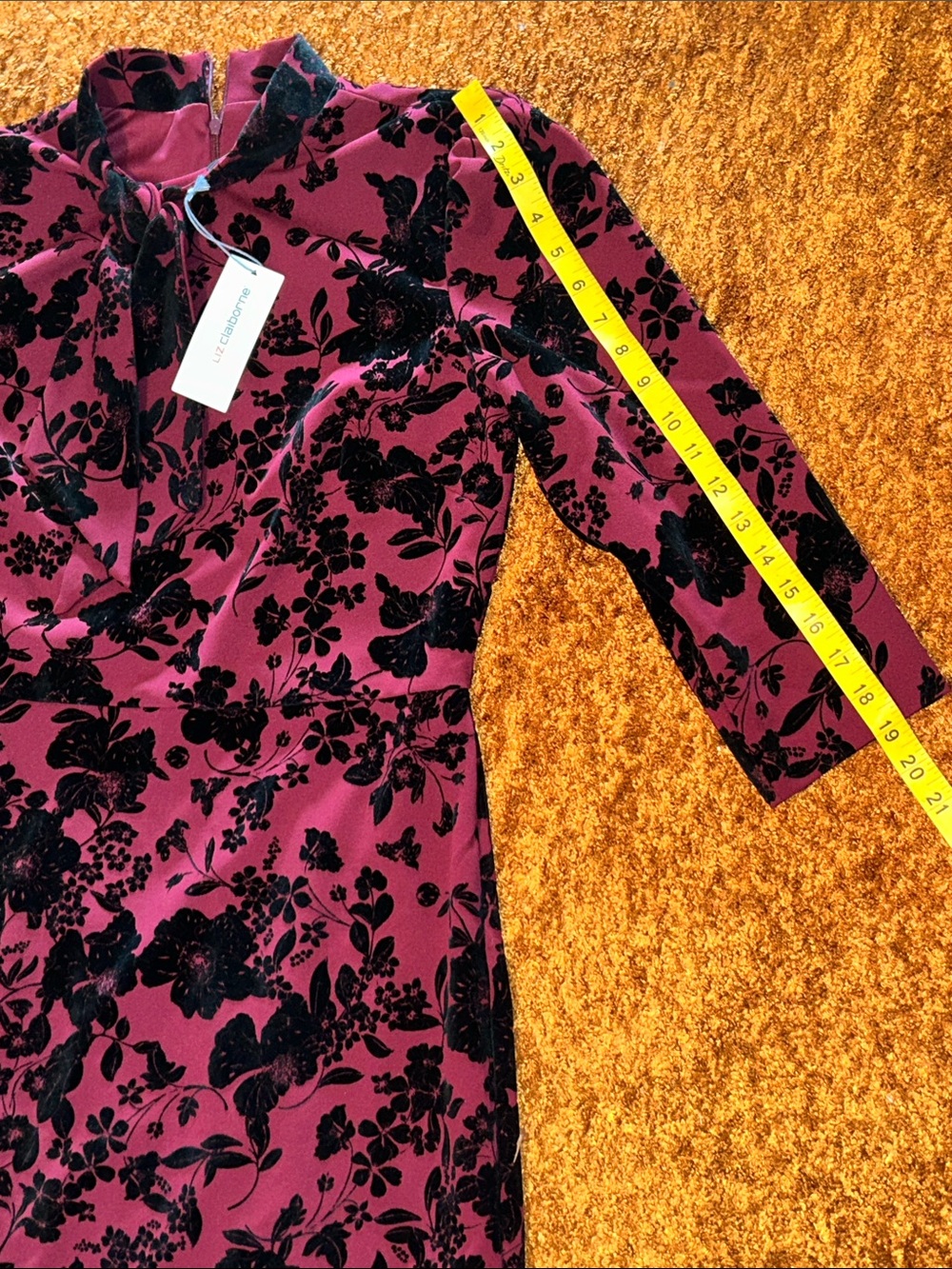 Liz Claiborne Plum Midi Dress with Black Floral Burnout - Picture 4 of 8